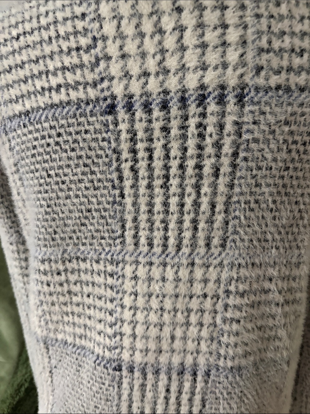 Cozy Oversized Ivory and Light Blue Plaid Women's Sweater Coat - Picture 4 of 5